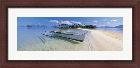 Framed Fishing boat moored on the beach, Palawan, Philippines Print