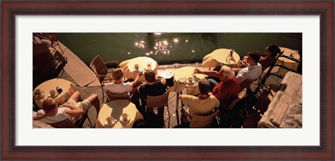 Framed High angle view of tourists sitting along a canal, Venice, Italy Print