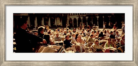 Framed Tourists Listening To A Violinist At A Sidewalk Cafe, Venice, Italy Print