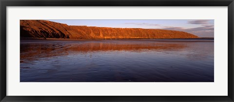 Framed Reflection Of A Hill In Water, Filey Brigg, Scarborough, England, United Kingdom Print