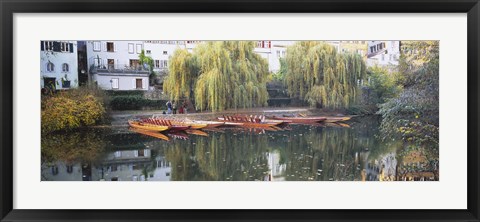 Framed Reflection Of Buildings And Trees On Water, Neckar River, Tuebingen, Baden-Wurttemberg, Germany Print