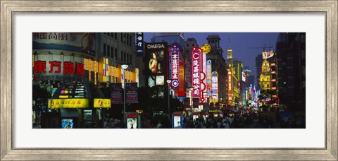 Framed Group of people walking on the road, Nanjing Road, Shanghai, China Print