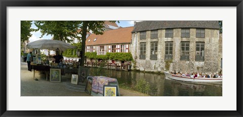 Framed Flea market at a canal, Dijver Canal, Bruges, West Flanders, Belgium Print