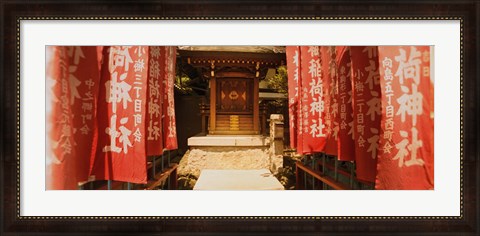 Framed Entrance of a shrine lined with flags, Tokyo Prefecture, Japan Print