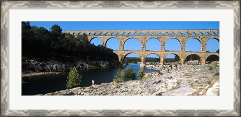 Framed Aqueduct across a river, Pont Du Gard, Nimes, Gard, Languedoc-Rousillon, France Print