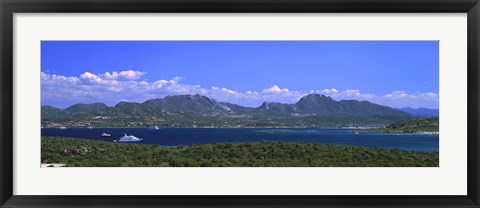 Framed Boat in a lake, Costa Smeralda, Sardinia, Italy Print