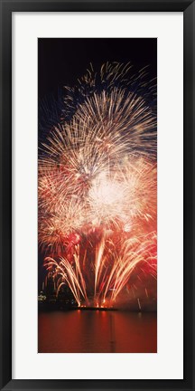 Framed Fireworks display against night sky Print