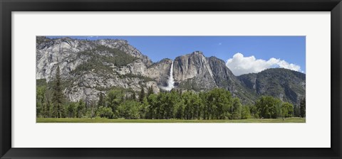 Framed Panoramic view of Yosemite Falls and the Yosemite meadow in late spring, Yosemite National Park, California, USA Print