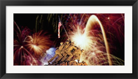 Framed Digital Composite, Fireworks Highlight the Marine Corps War Memorial, Arlington, Virginia, USA Print