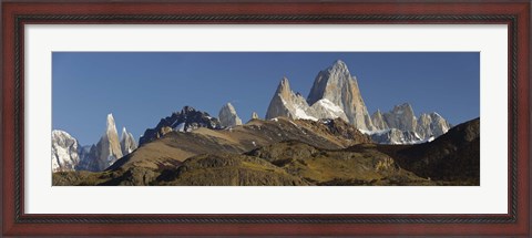 Framed Low angle view of mountains, Mt Fitzroy, Cerro Torre, Argentine Glaciers National Park, Patagonia, Argentina Print