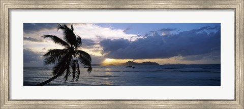 Framed Silhouette of coconut palm tree at sunset, from Anse Severe Beach, La Digue Island, Seychelles Print