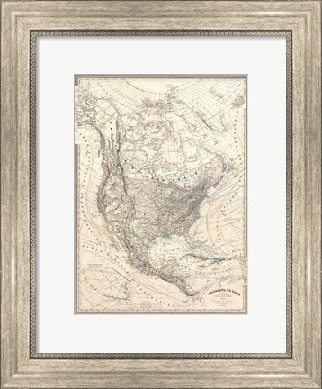 Framed 1857 Dufour Map of North America Print