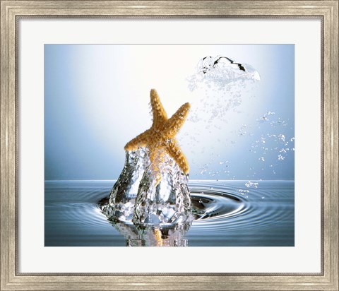 Framed Starfish rising on water bubble toward bright light Print