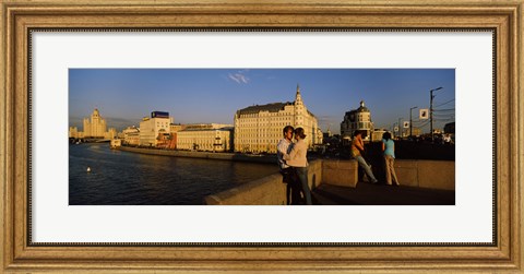 Framed Side profile of a couple romancing, Moskva River, Moscow, Russia Print