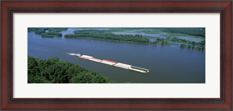 Framed Barge in a river, Mississippi River, Marquette, Prairie Du Chien, Wisconsin-Iowa, USA Print