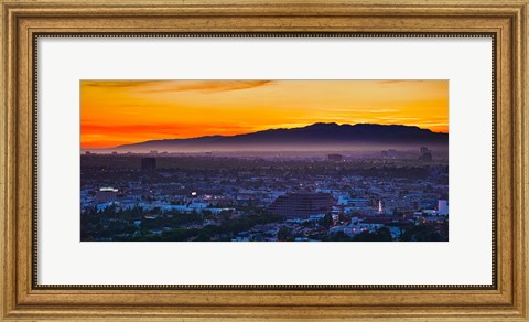 Framed Buildings in a city with mountain range in the background, Santa Monica Mountains, Los Angeles, California, USA Print