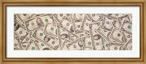 Framed Close-up of a pile of US Dollar bills Print