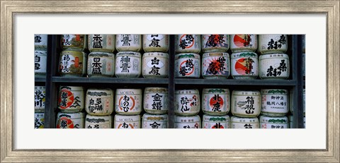 Framed Stack of jars on racks, Tsurugaoka Hachiman Shrine, Kamakura, Kanagawa Prefecture, Kanto Region, Japan Print