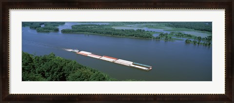 Framed Barge in a river, Mississippi River, Marquette, Prairie Du Chien, Wisconsin-Iowa, USA Print