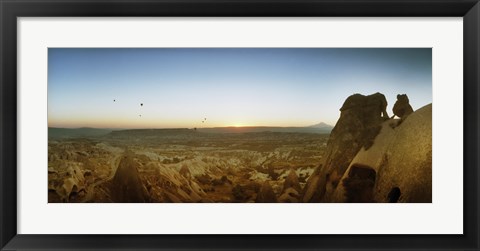 Framed Rock formations on a landscape at sunrise, Cappadocia, Central Anatolia Region, Turkey Print