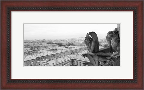 Framed Gargoyle statue at a cathedral, Notre Dame, Paris, Ile-De-France, France Print