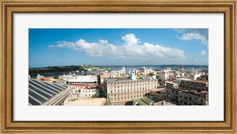 Framed Buildings in a city at the waterfront viewed from a government building, Obispo House, Mercaderes, Old Havana, Havana, Cuba Print