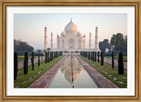 Framed Reflection of a mausoleum in water, Taj Mahal, Agra, Uttar Pradesh, India Print