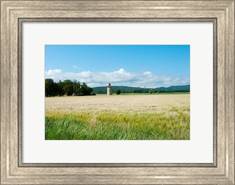 Framed Wheat field with a tower, Meyrargues, Bouches-Du-Rhone, Provence-Alpes-Cote d&#39;Azur, France Print