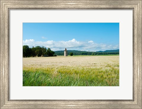 Framed Wheat field with a tower, Meyrargues, Bouches-Du-Rhone, Provence-Alpes-Cote d&#39;Azur, France Print