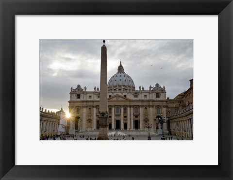 Framed Obelisk in front of the St. Peter&#39;s Basilica at sunset, St. Peter&#39;s Square, Vatican City Print