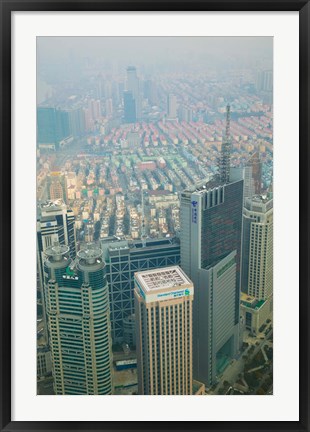 Framed Aerial view of new Pudong district housing, Shanghai, China Print