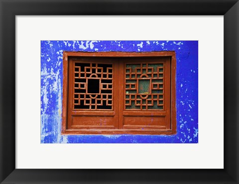 Framed Blue Temple Wall at Mingshan, Fengdu Ghost City, Fengdu, Yangtze River, Chongqing Province, China Print