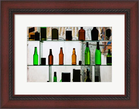 Framed Bottles displayed at foreigner bar, Old Town, Dali, Yunnan Province, China Print