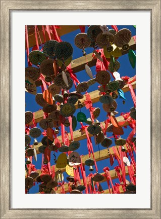 Framed Buddhist prayer wishes (Ema) hanging at Jade Dragon Snow Mountain Scenic Area, Lijiang, Yunnan Province, China Print