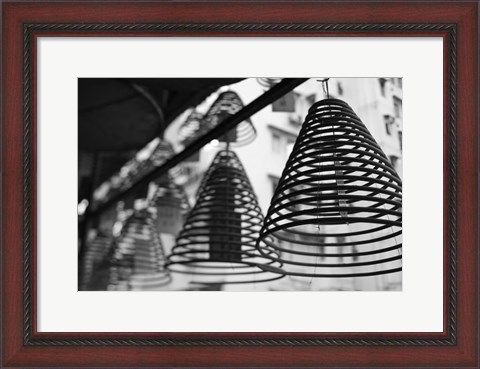 Framed Large incense coils hanging in Pak Sing Ancestral Hall, Central District, Hong Kong Island, Hong Kong Print