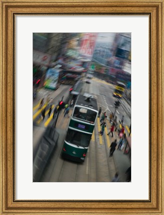 Framed Trams on a road, Hennessy Road, Wan Chai, Wan Chai District, Hong Kong Print