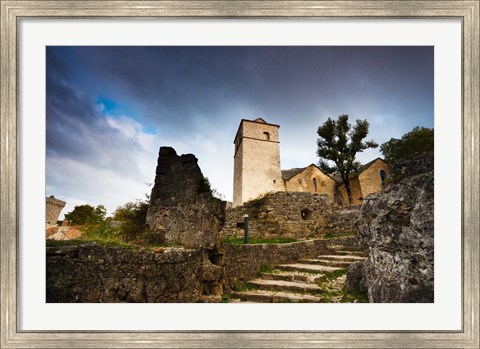 Framed Fortified church at La Couvertoirade, Aveyron, Midi-Pyrenees, France Print