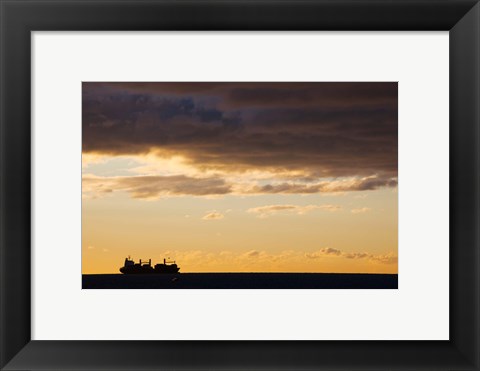 Framed Silhouette of a ship in the sea at dawn, Sete, Herault, Languedoc-Roussillon, France Print
