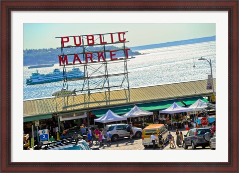 Framed People in a public market, Pike Place Market, Seattle, Washington State, USA Print