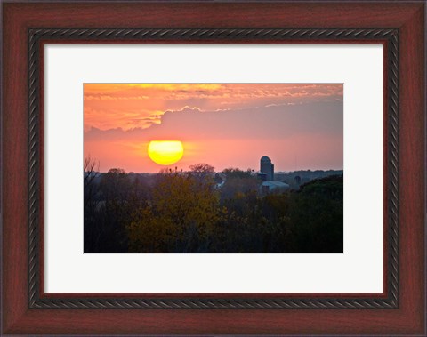 Framed Trees and farm sunset, Wisconsin, USA Print