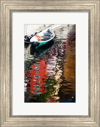 Framed Houses and boat reflected in Lake Como, Varenna, Lombardy, Italy Print