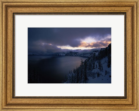 Framed Crater Lake at sunrise, South Rim, Crater Lake National Park, Oregon, USA Print