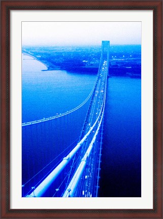 Framed Suspension bridge over the sea, Verrazano-Narrows Bridge, New York Harbor, New York City, New York State, USA Print