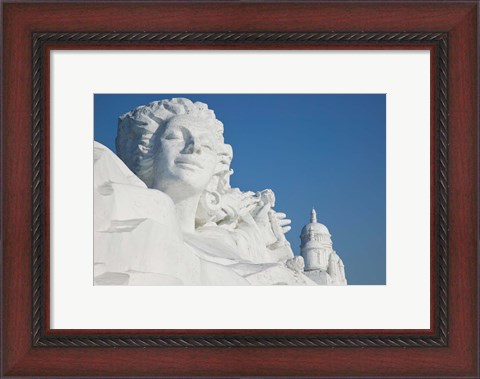 Framed French themed Snow Sculpture by frozen Sun Island Lake, Harbin, China Print