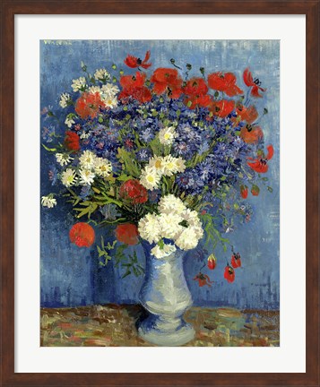 Framed Still Life: Vase with Cornflowers and Poppies, 1887 Print