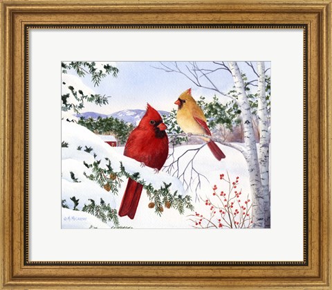 Framed Cardinals And Hemlock Tree Print