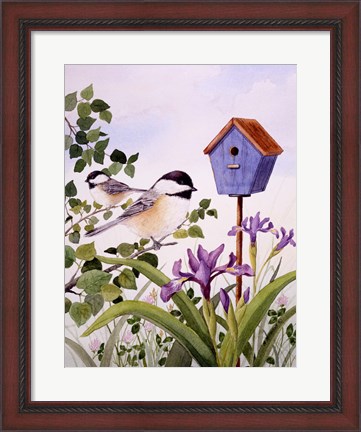 Framed Chickadees And Iris Print