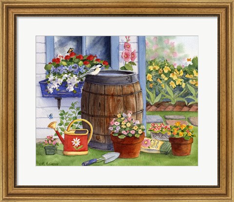 Framed Rain Barrel And Window Box Print