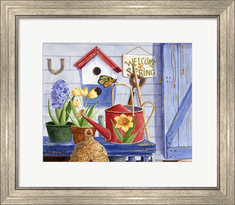 Framed Red Watering Can Print