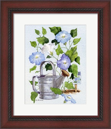 Framed Watering Can And Morning Glories Print